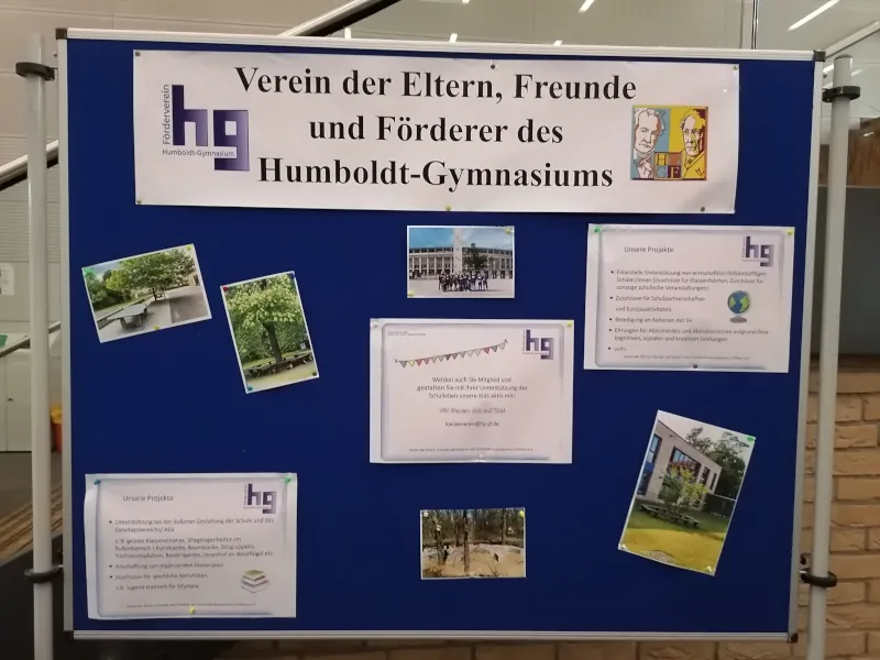 Projektwand des Fördervereins HG projektwand-mit-banner-und-bildern-foerderverein-humboldt-gymnasium-gifhorn